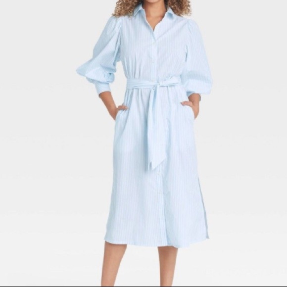 a new day Dresses & Skirts - Blue White Striped Shirtdress High Cuff Victorian Edwardian Gibson Girl